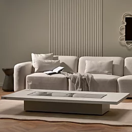 EcoSmart Fire Daiquiri 70 Fire Table with glass cover plate warms outdoor patio, sleek ethanol fire pit table.