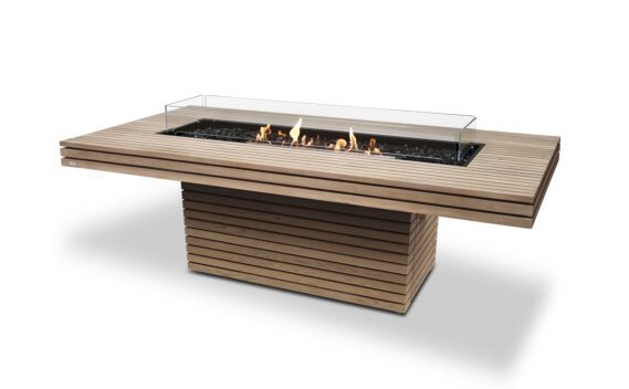 Gin 90 (Dining) Fire Pit - Ethanol - Black / Teak / *Optional fire screen / Teak colours may vary by EcoSmart Fire